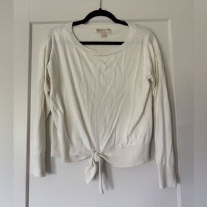 Michael Kors Knit Cream Tie-Front Crew Neck Sweater Size M